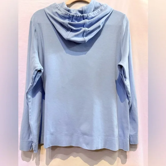 Isaac Mizrahi Sky Blue Pima Cotton Pullover Hoodie With Pullstring - Picture 2 of 5